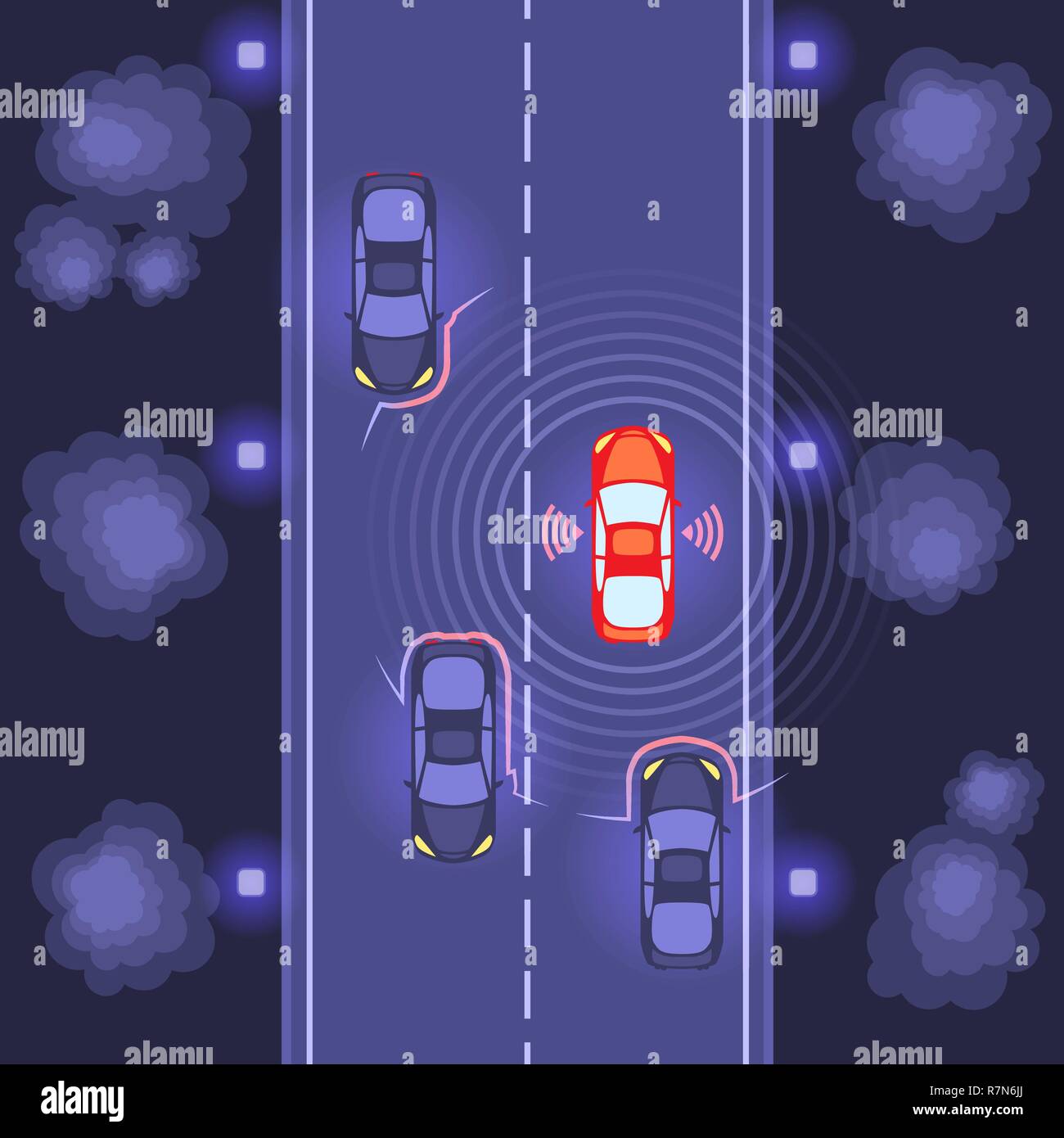 Smart auto sulla strada, eseguire la scansione del traffico Illustrazione Vettoriale