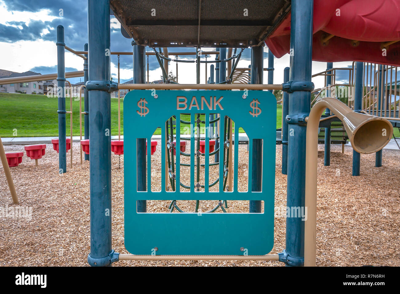 Parco giochi a Saratoga Springs Utah in una giornata di sole Foto Stock