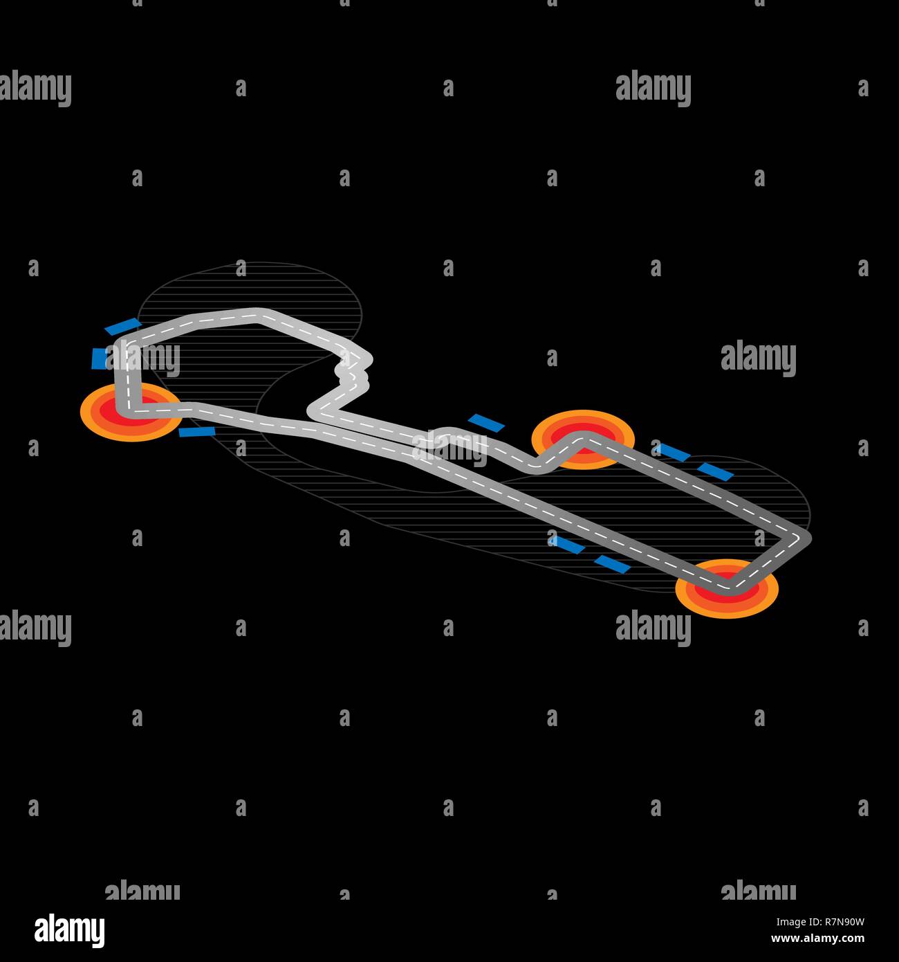 Appartamento isometrica del circuito di gara con diversi elementi Illustrazione Vettoriale