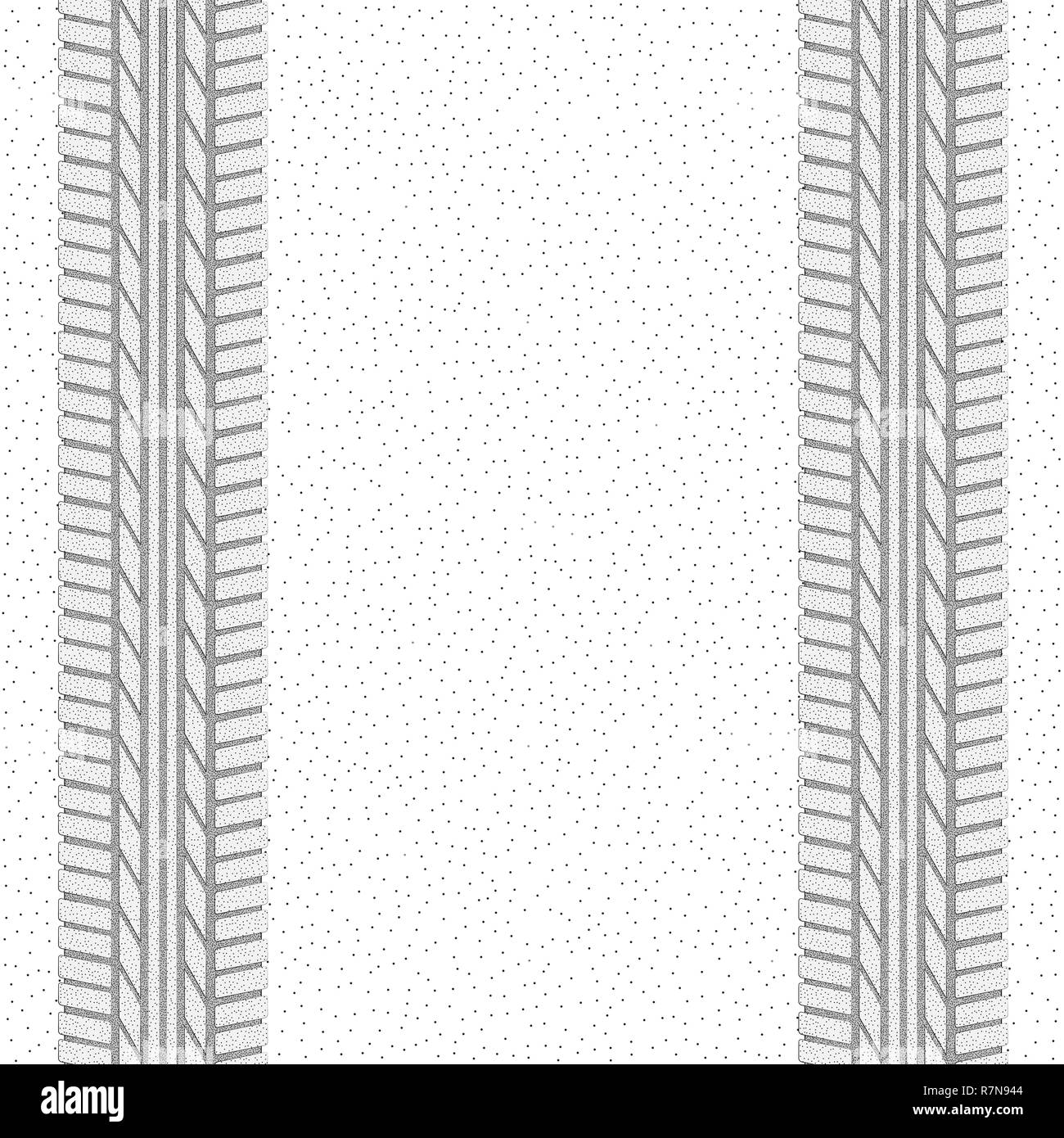 Punteggiata di bianco con sfondo grigio le tracce dei pneumatici Illustrazione Vettoriale