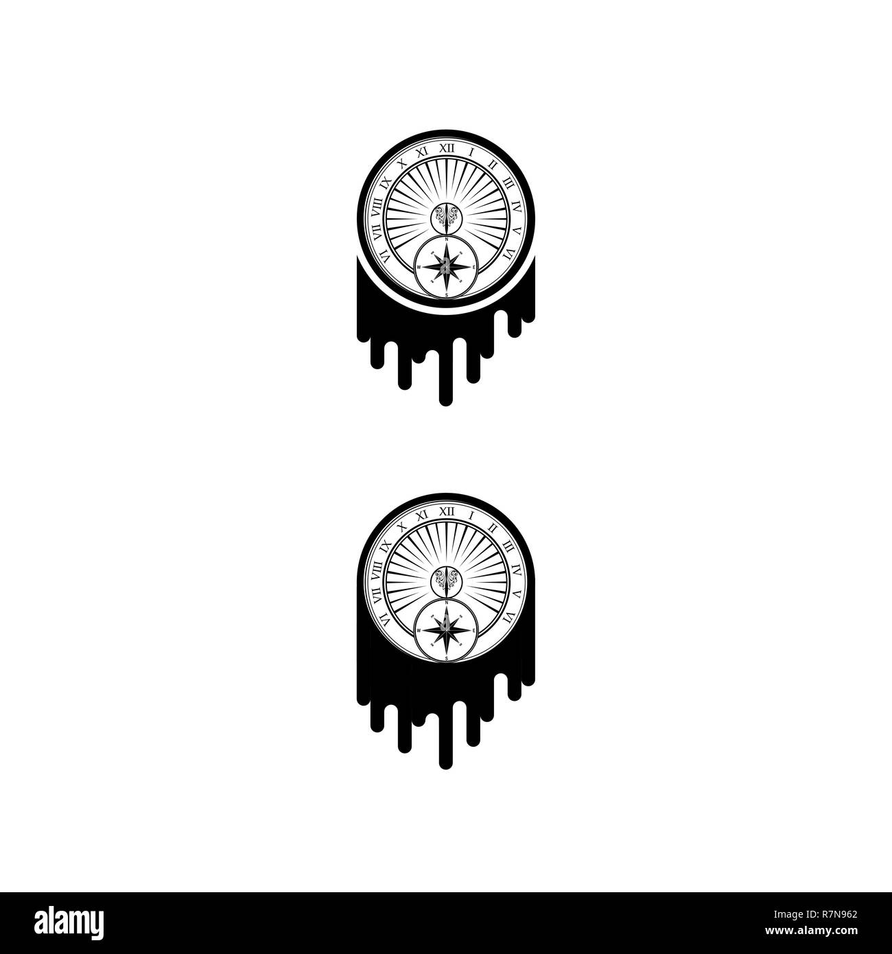 Nero meridiana floreale sagome isolati su sfondo bianco Illustrazione Vettoriale