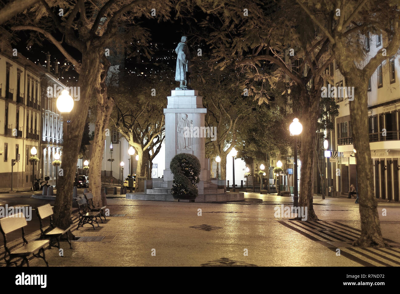 Night Shot del Arriaga avenue a Funchal Foto Stock