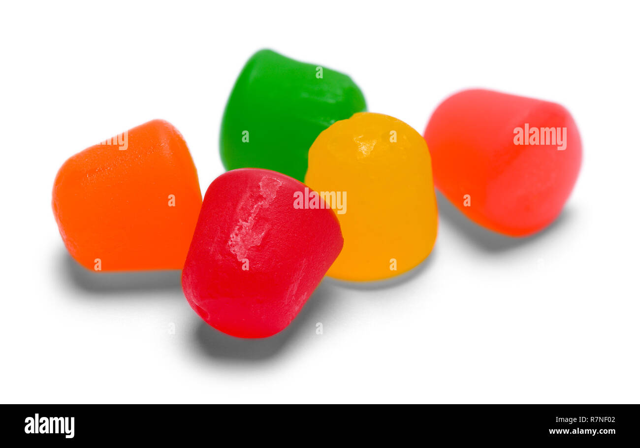 Piccolo mucchio di gocce di gomma isolati su sfondo bianco. Foto Stock