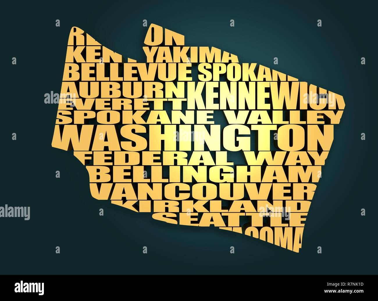 Word cloud mappa dello stato di Washington Foto Stock