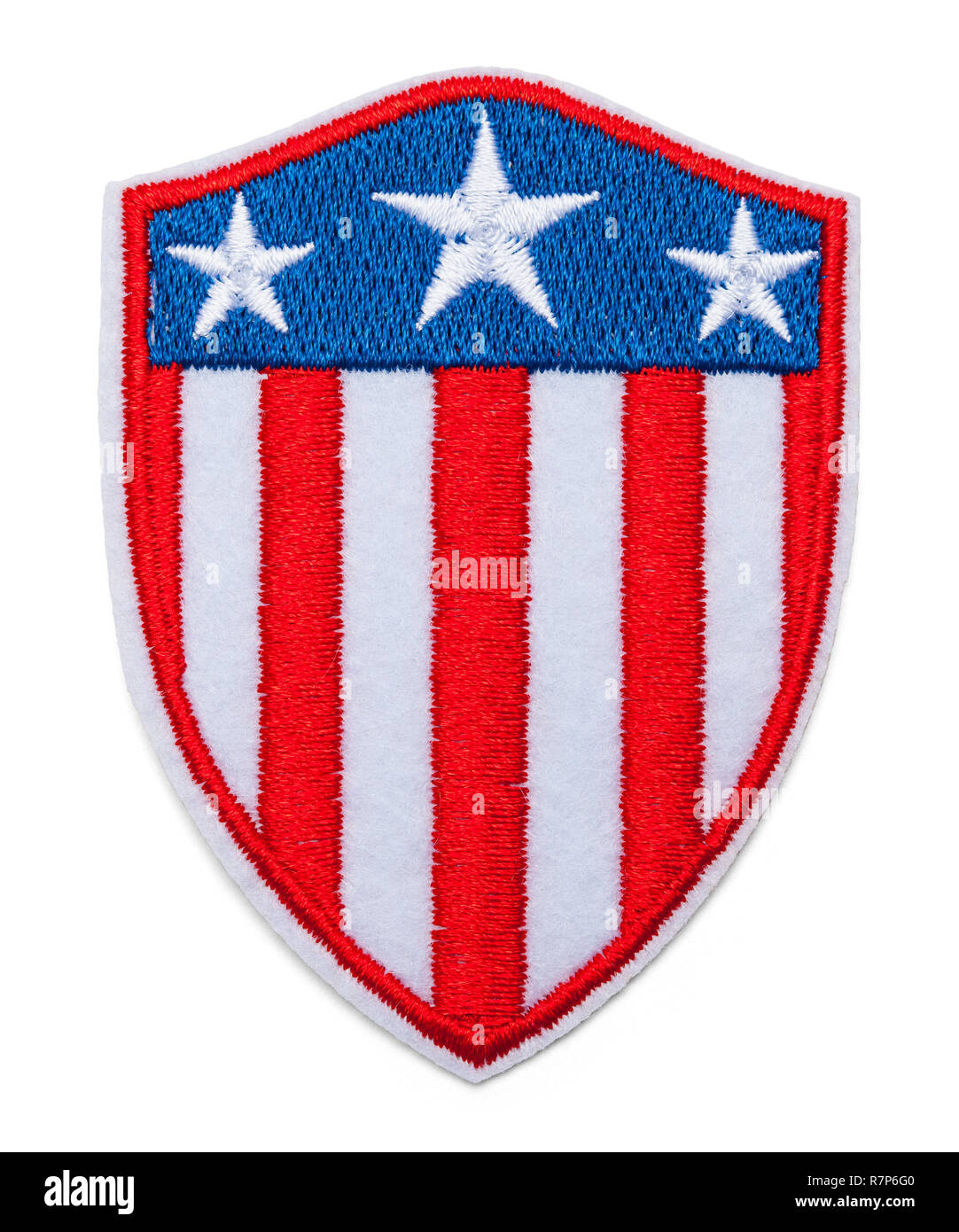 Stati Uniti Shield Patch bandiera isolato su bianco. Foto Stock