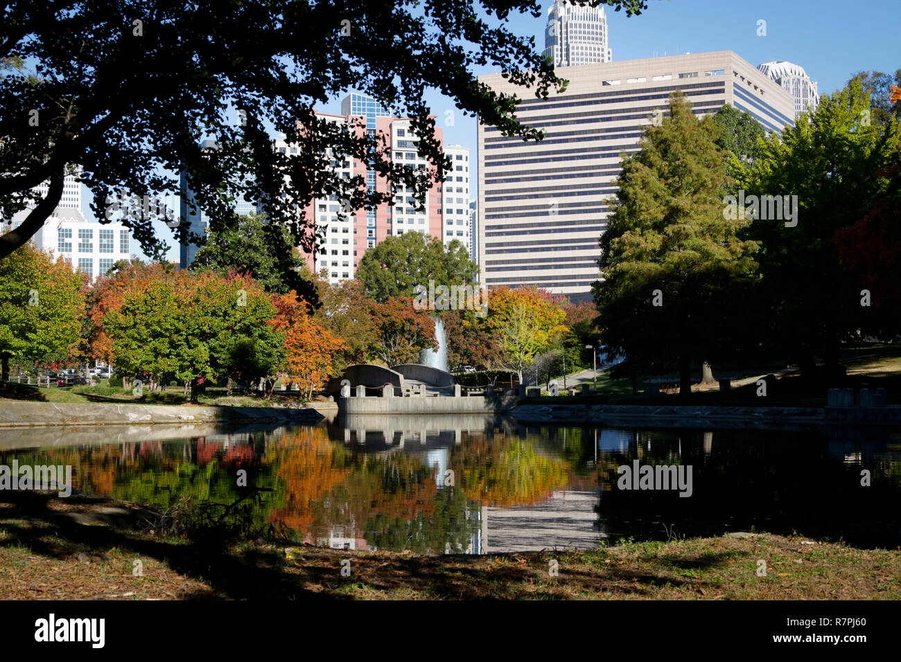 Il lago presso il Marshall Park a Charlotte NC Foto Stock