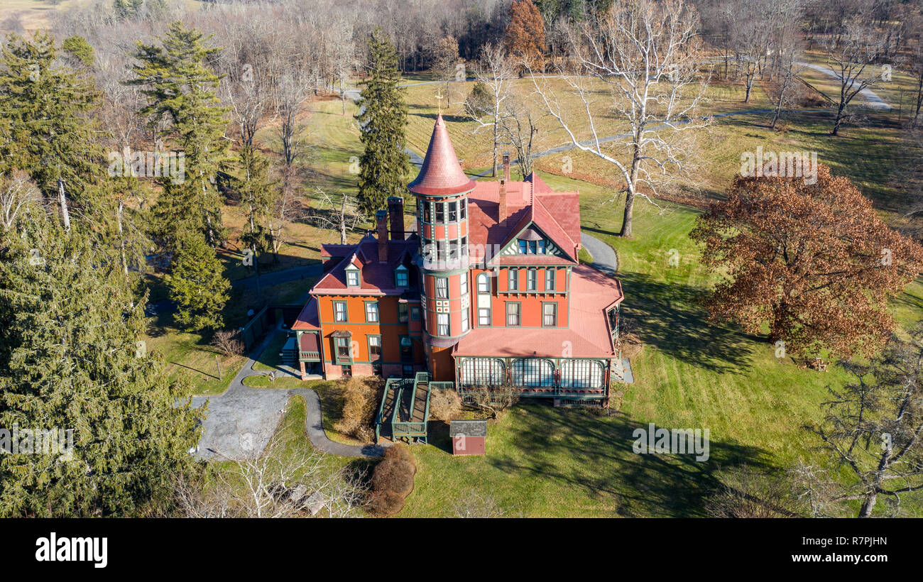 Wilderstein del XIX secolo Queen-Anne casa di stile sul fiume Hudson, Rhinebeck, NY, STATI UNITI D'AMERICA Foto Stock