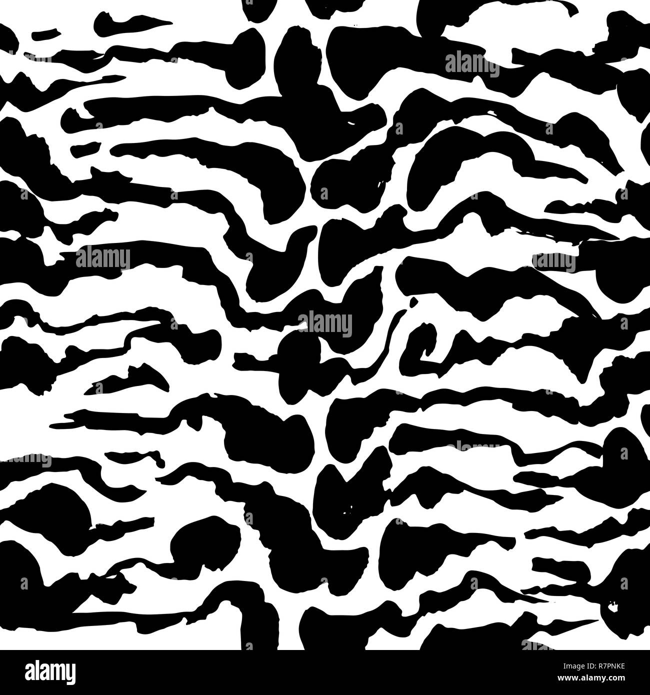 Pennello tigre dipinta seamless pattern. Bianco e nero tiger grunge background. Illustrazione Vettoriale