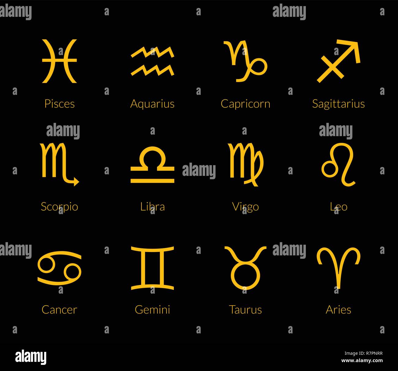 Set di vettore di zodiac icone simbolo Illustrazione Vettoriale