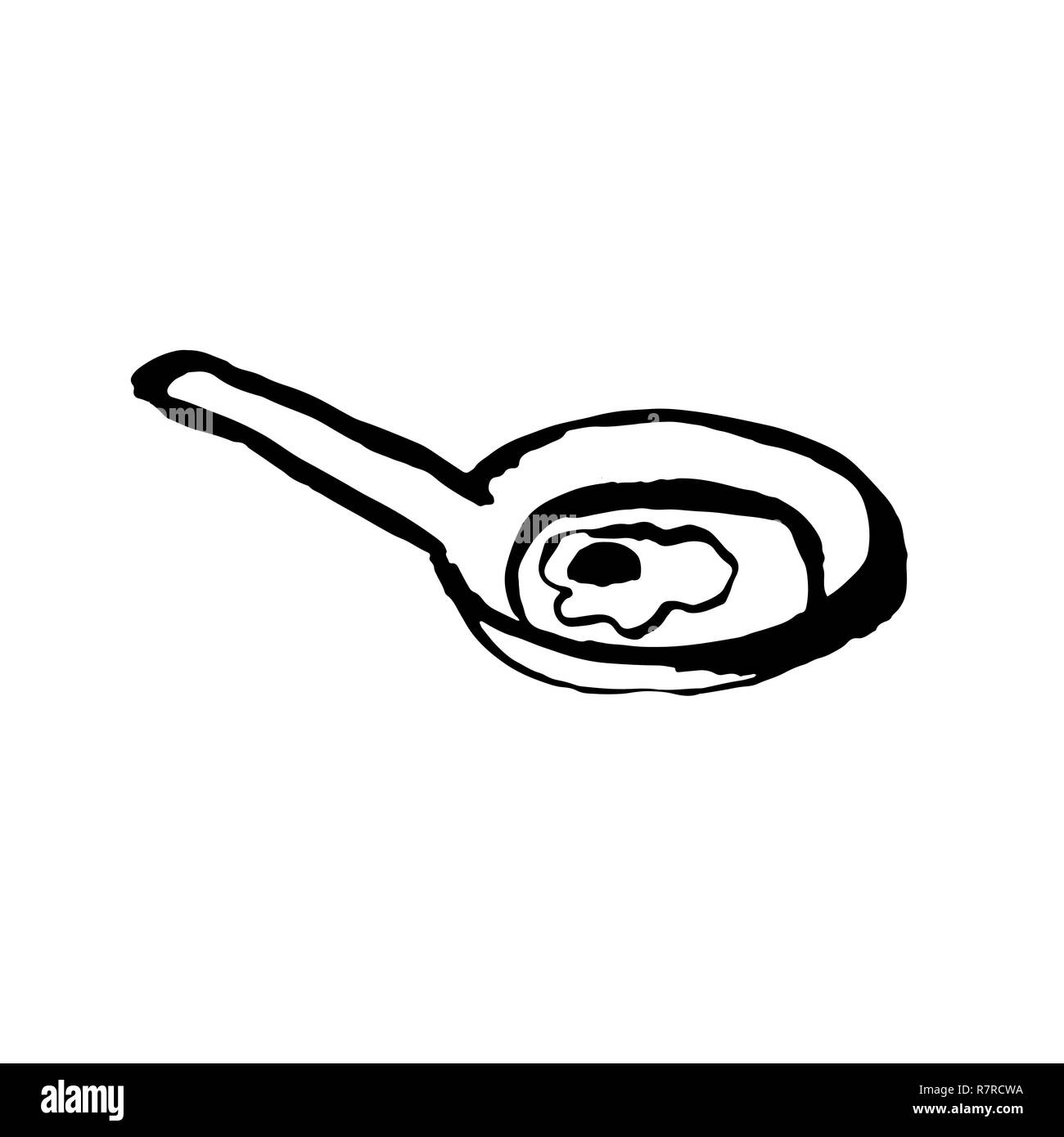 Uova strapazzate in padella. Grunge spazzola vettore inchiostro illustrazione per il ristorante o bar menu design. Illustrazione Vettoriale