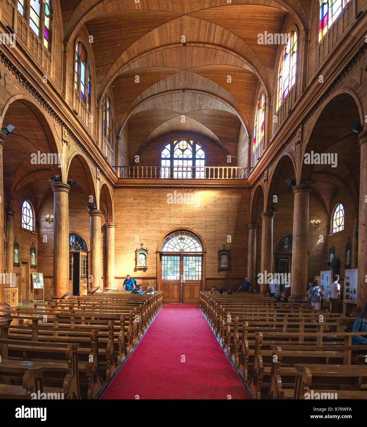 La chiesa di San Francisco interni - Castro, Isola di Chiloe, Cile Foto Stock