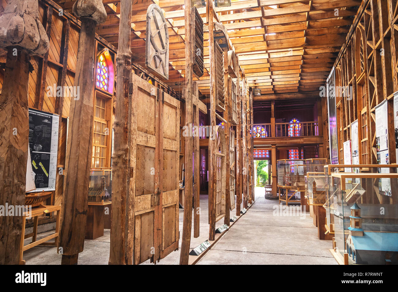 Chiesa di Chiloe Museo e Centro visita interna a ex Inmaculada Concepción convento - Ancud, Isola di Chiloe, Foto Stock