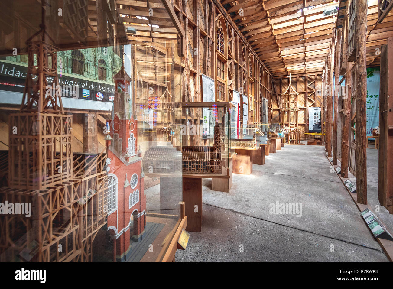 Chiesa di Chiloe Museo e Centro visita interna a ex Inmaculada Concepción convento - Ancud, Isola di Chiloe, Foto Stock