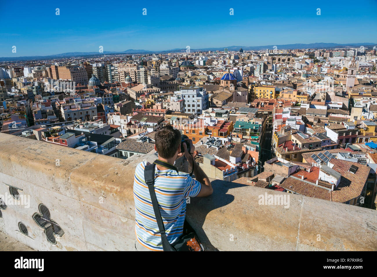 Vista della città dalla Miguelete, il campanile della chiesa di Santa Maria de Valencia. Cattedrale. Valencia. Comunidad Valenciana. Spagna Foto Stock