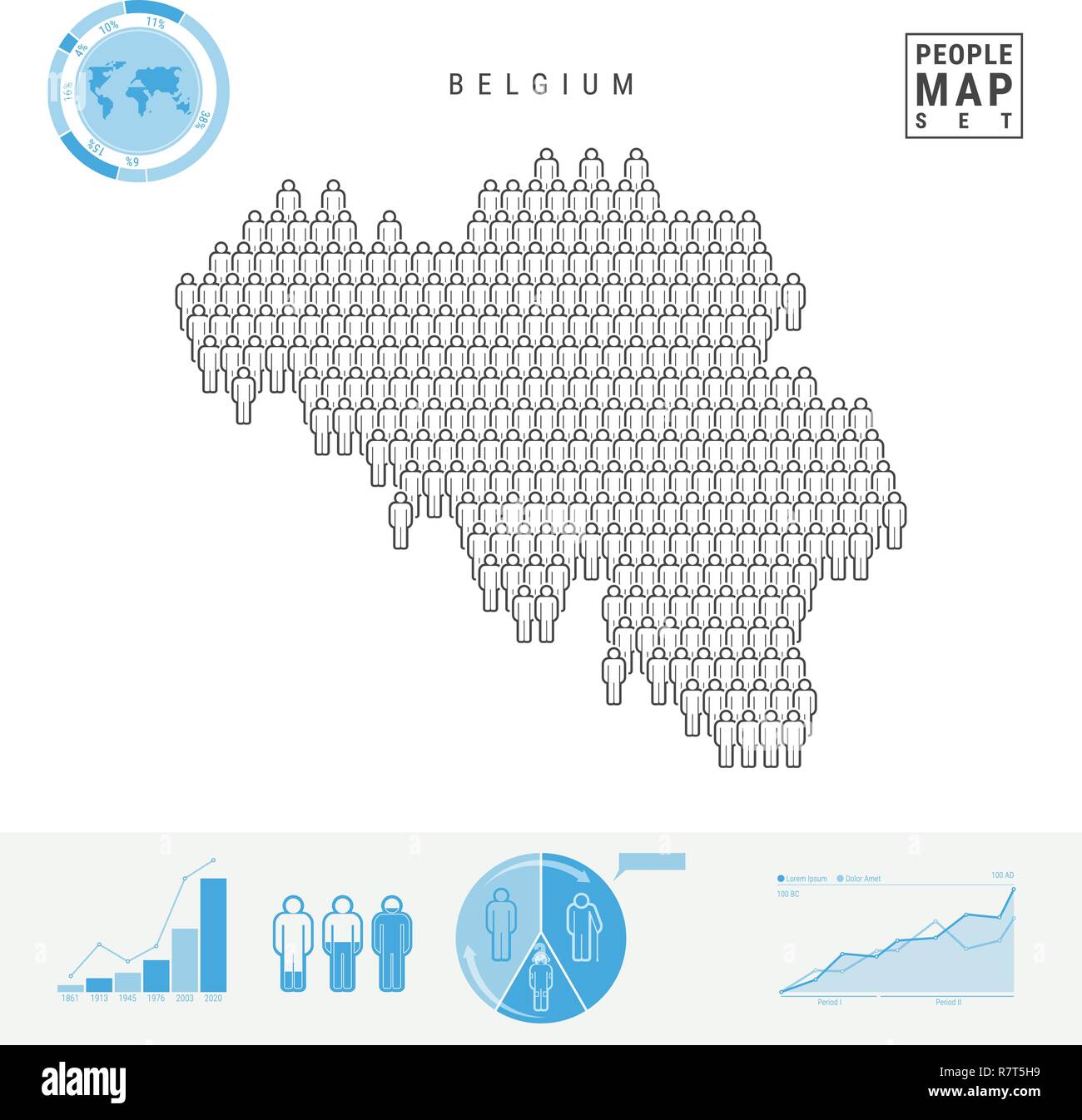 Belgio icona Persone Mappa. Le persone si affollano nella forma di una  mappa del Belgio. Silhouette stilizzata del Belgio. Tasso di crescita e di  invecchiamento della popolazione ed infografico Elemen Immagine e