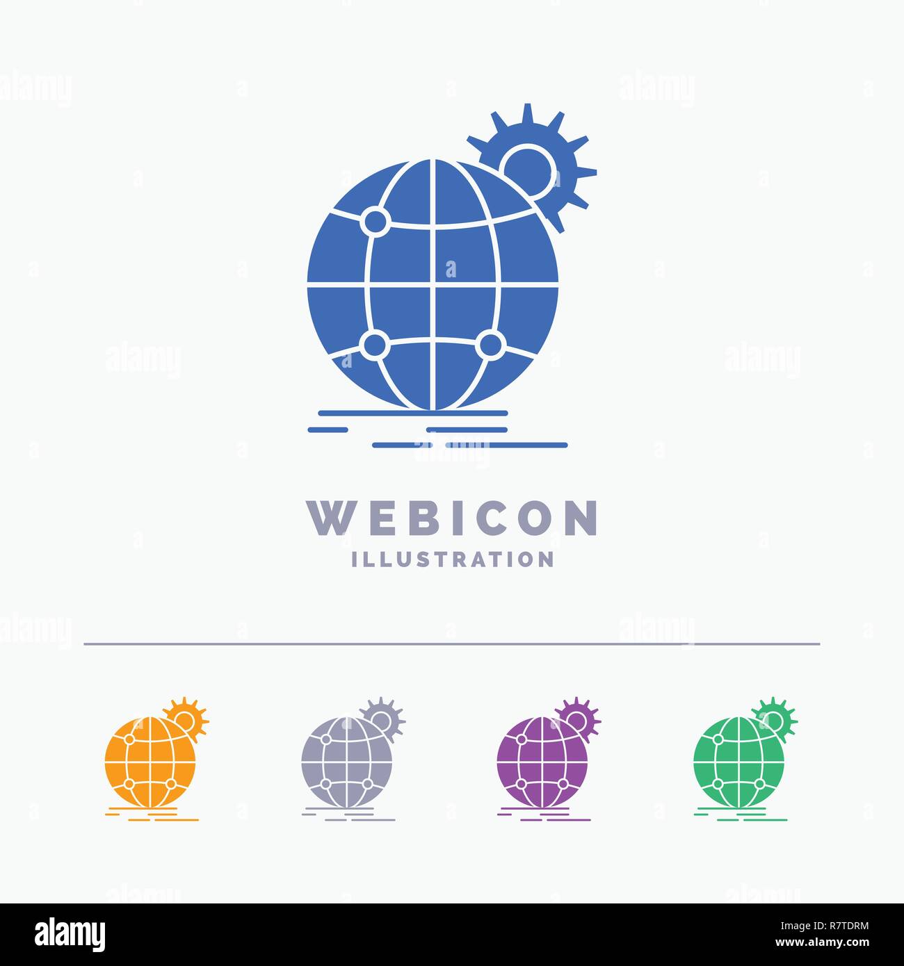 International Business, Globe, world wide, ingranaggio 5 Colori Web Glyph Modello icona isolato su bianco. Illustrazione Vettoriale Illustrazione Vettoriale