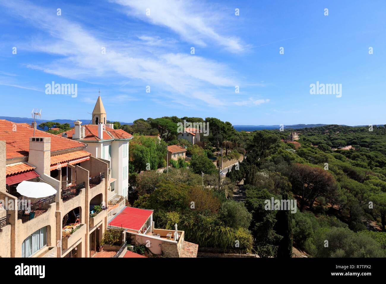 Francia, Var, Hyeres, Presqu'ile de Giens, vue depuis l'hotel Le Provencal Foto Stock