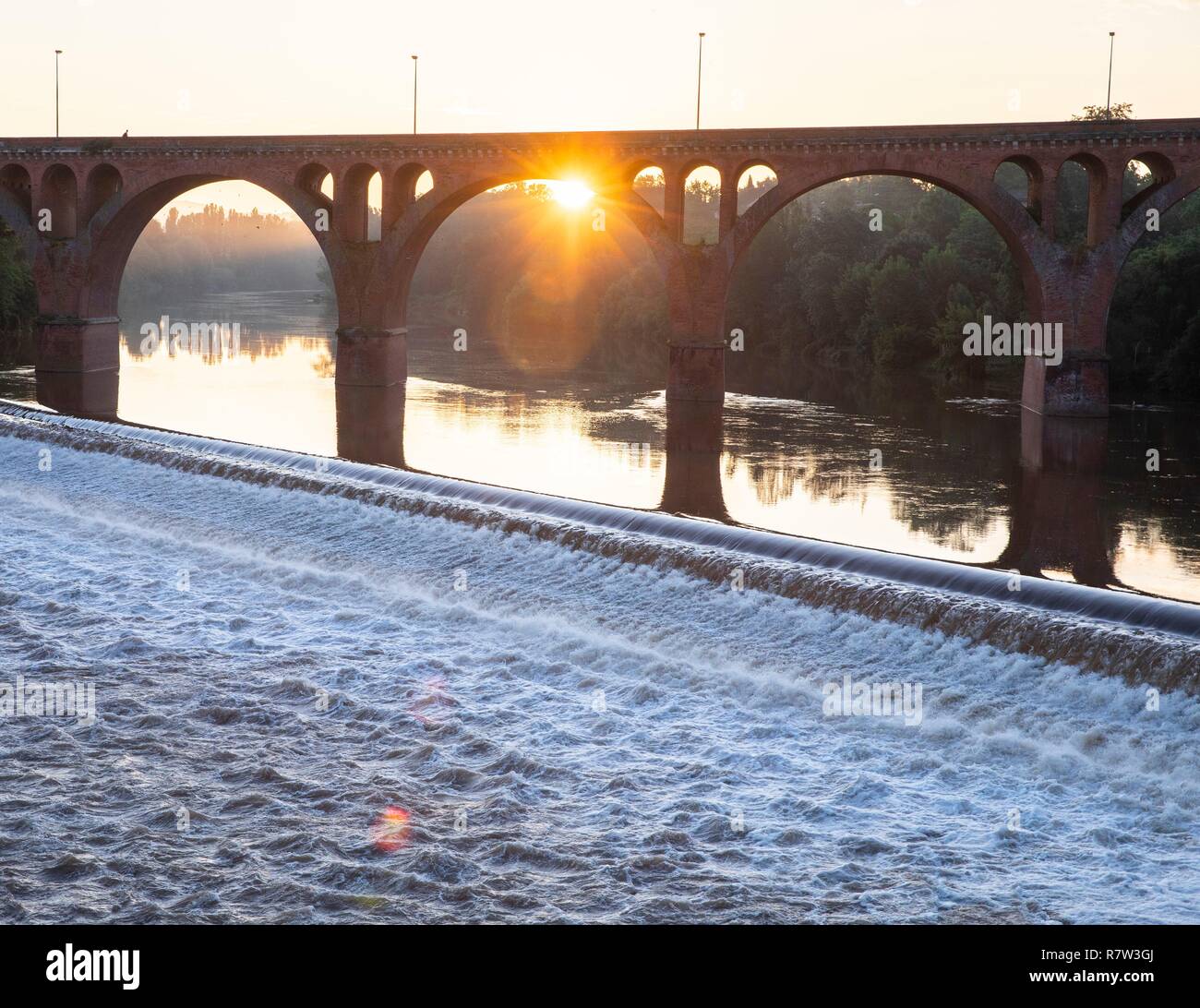 Francia, Tarn, Albi, il Pont Neuf e il ponte sul fiume Tarn, classificato come patrimonio mondiale dall' Unesco Foto Stock