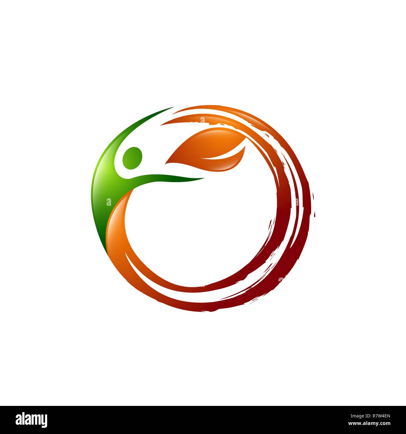 Foglia concetto creativo Logo Design Template, unire persone e icona di foglia per il settore sanitario Logo Design Illustrazione Vettoriale