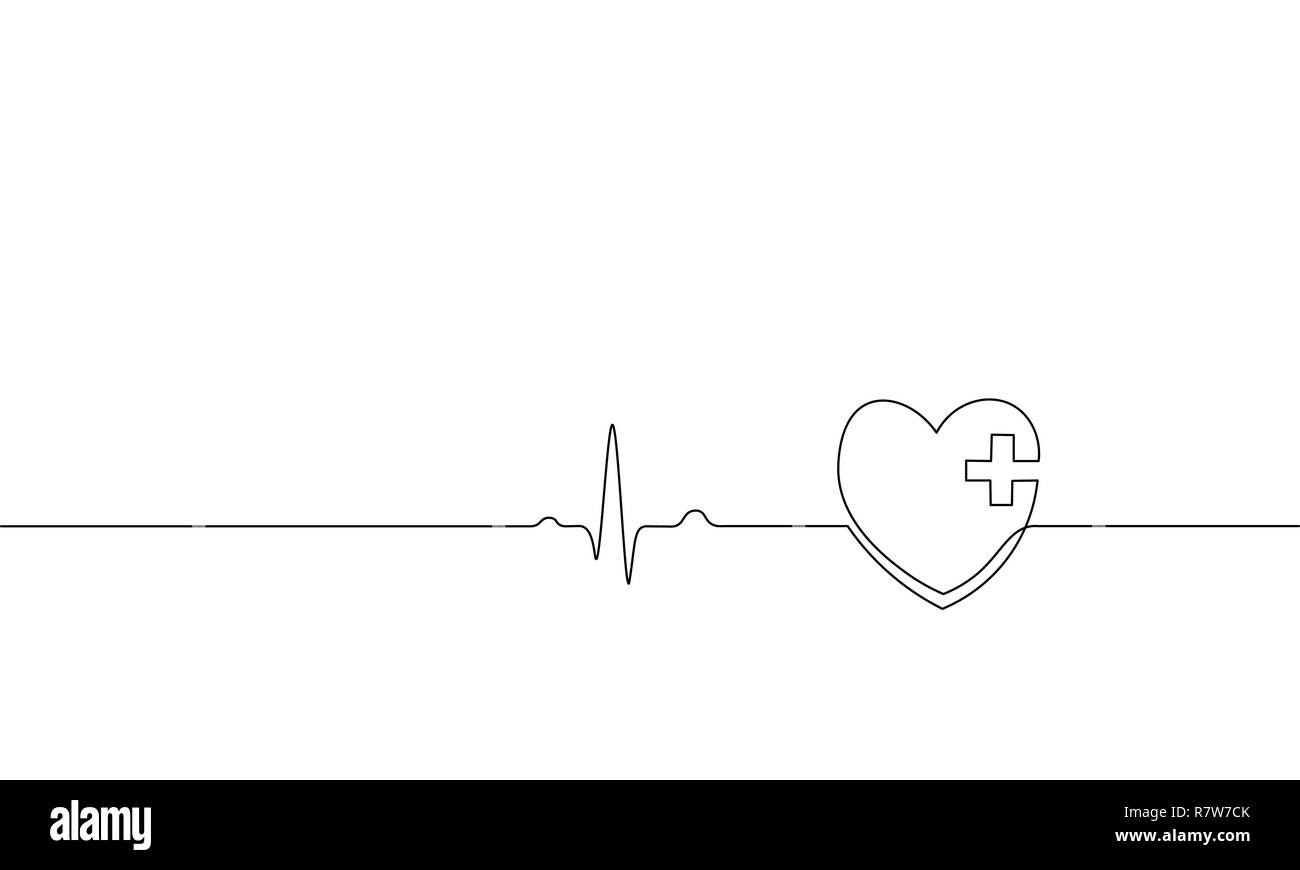 Cuore sano batte farmacia medicina singola linea continua art. Impulso di heartbeat silhouette medico sanitario app online concept design di uno schizzo schizzo bianco illustrazione vettoriale Illustrazione Vettoriale