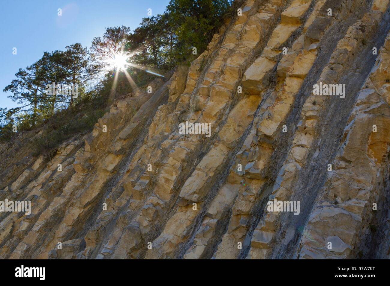 Francia, Drome, Oule Valley, Charce, la delicata area naturale di Serre de l'Ane, classificato nel 2012 per il suo interesse geologico Foto Stock