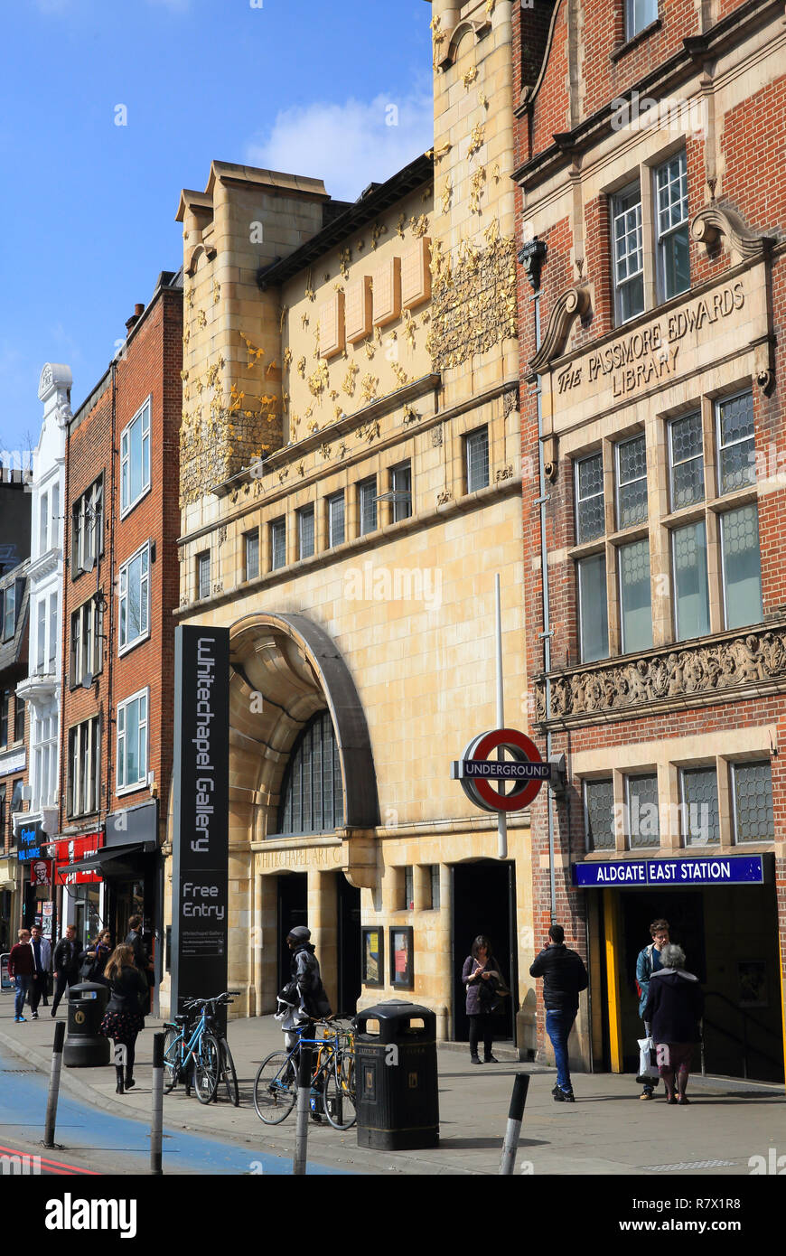 Whitechapel Art Gallery, un famoso contemporaneo spazio espositivo, su Whitechapel High Street, accanto alla stazione della metropolitana di Aldgate East, nella zona est di Londra, Regno Unito Foto Stock