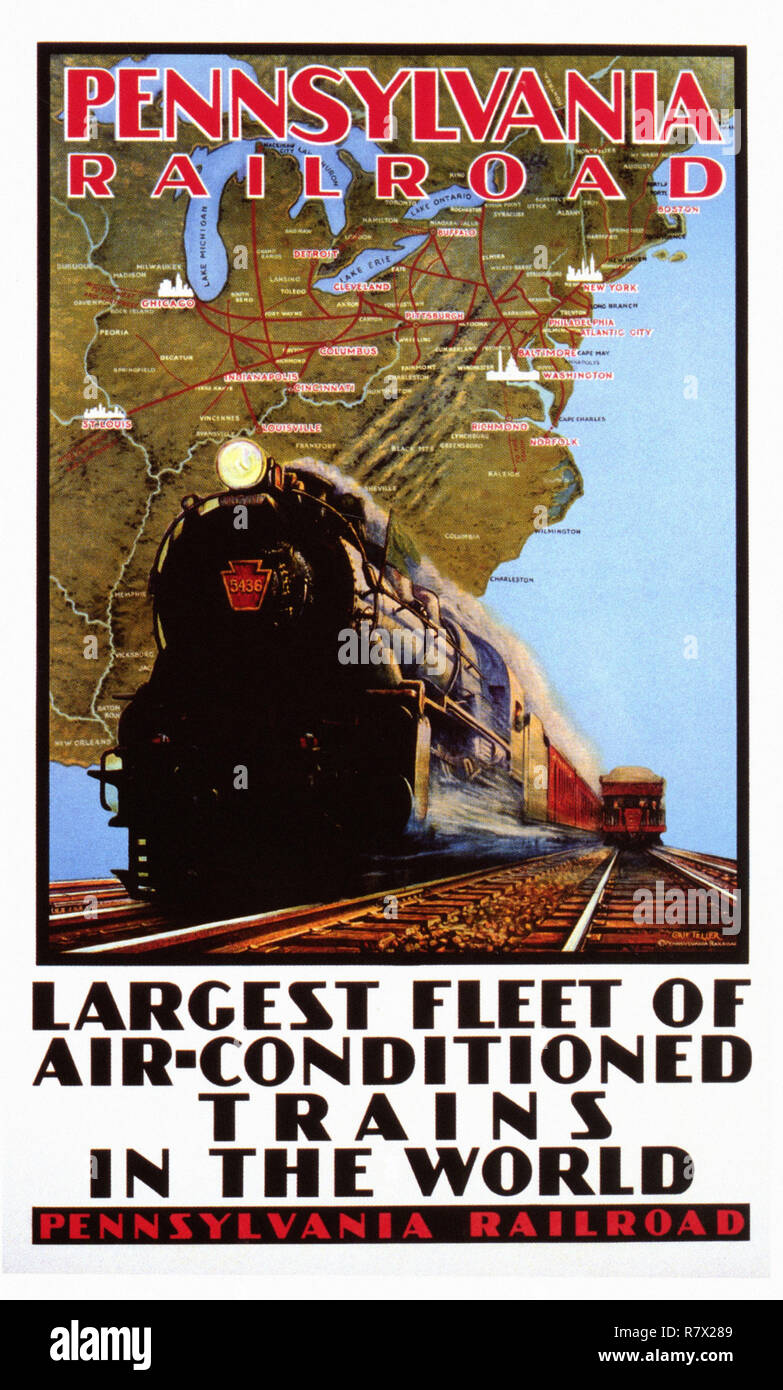 L'aria condizionata Pennsylvania Railroad - Vintage poster di viaggio Foto Stock