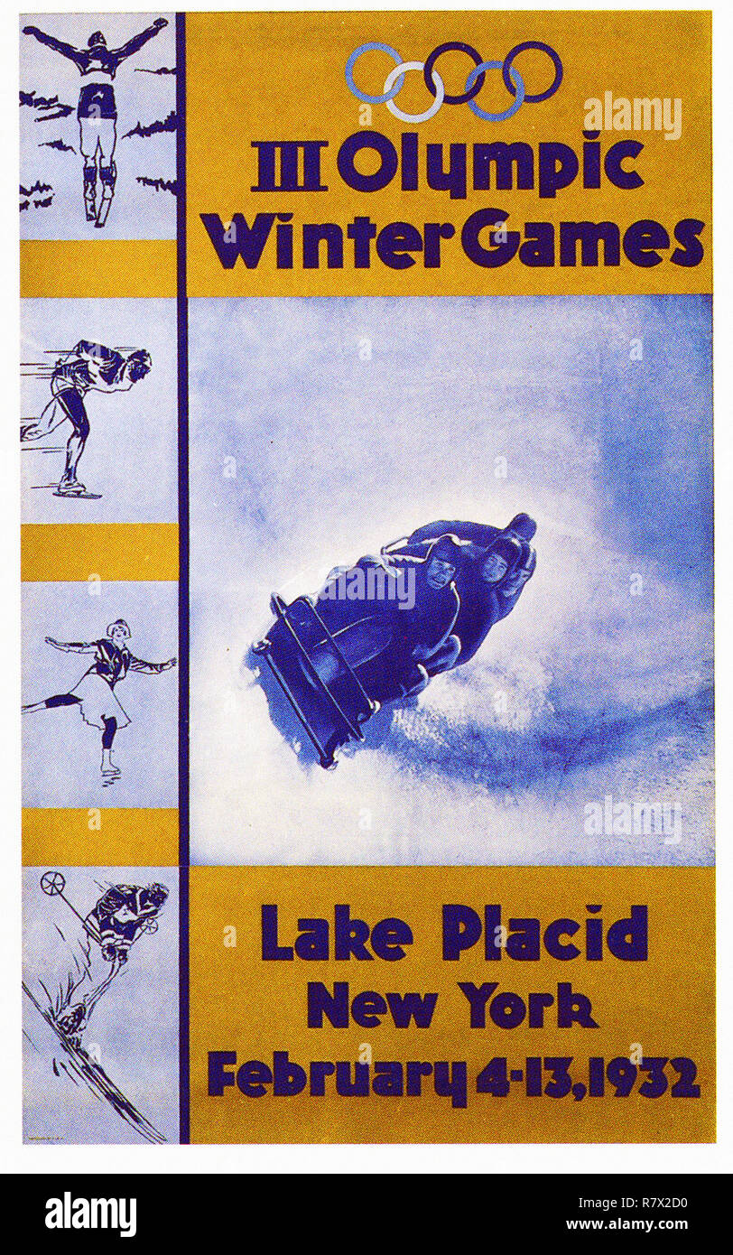 III Giochi Olimpici Invernali 1932 Lake Placid - Vintage poster di viaggio Foto Stock