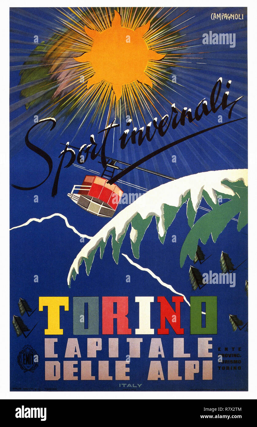 Torino Capitale delle Alpi - Vintage poster di viaggio Foto stock - Alamy