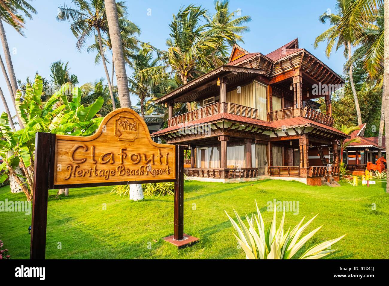 India, stato del Kerala, Varkala, Patrimonio Clafouti Beach Resort hotel di lusso Foto Stock