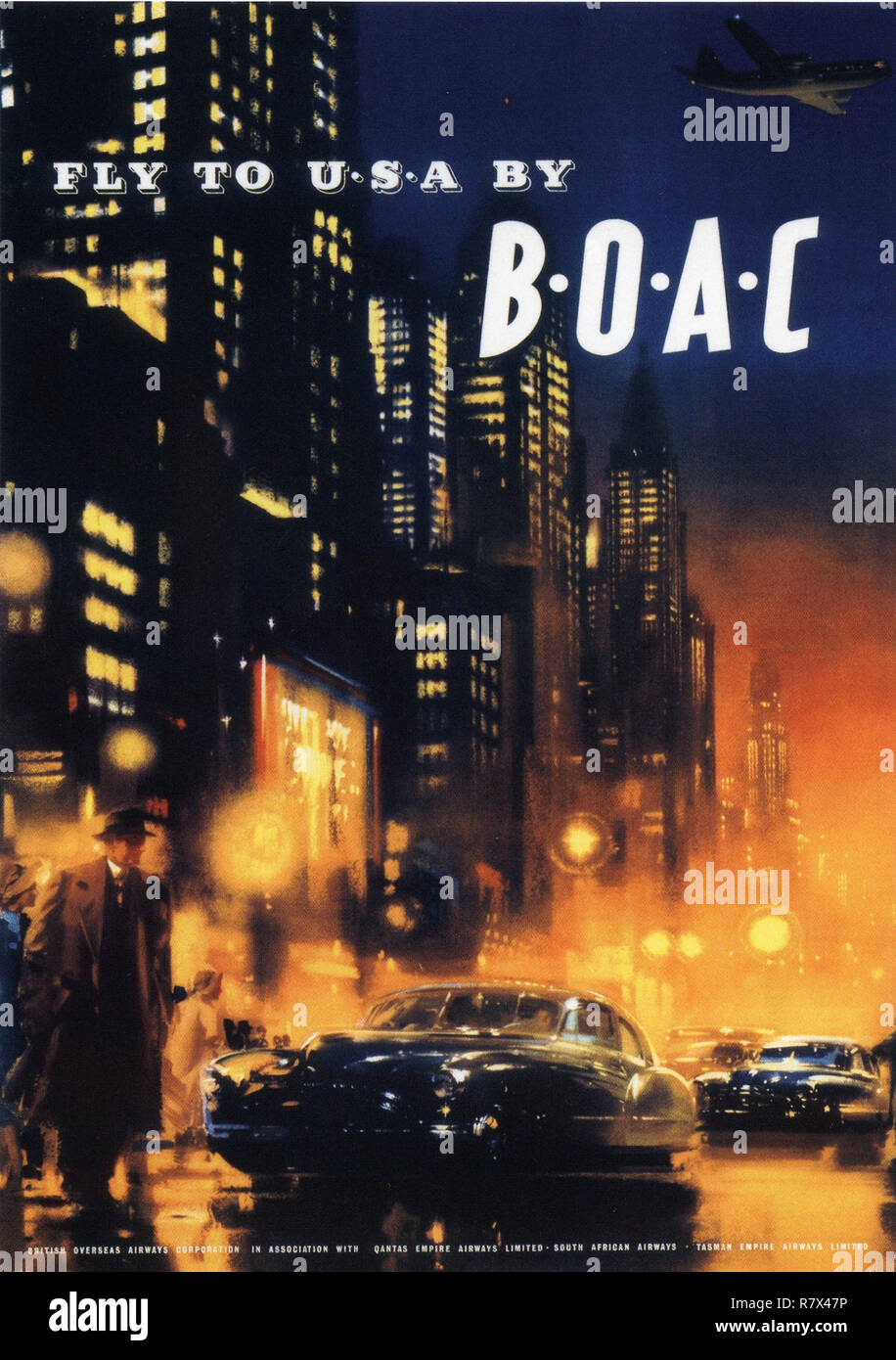 Volare in Usa da Boac - Vintage poster di viaggio Foto Stock