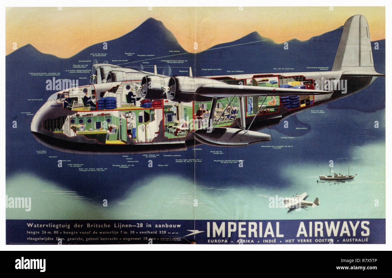 British Empire Flying Boat Imperial Airways- Vintage poster di viaggio Foto Stock