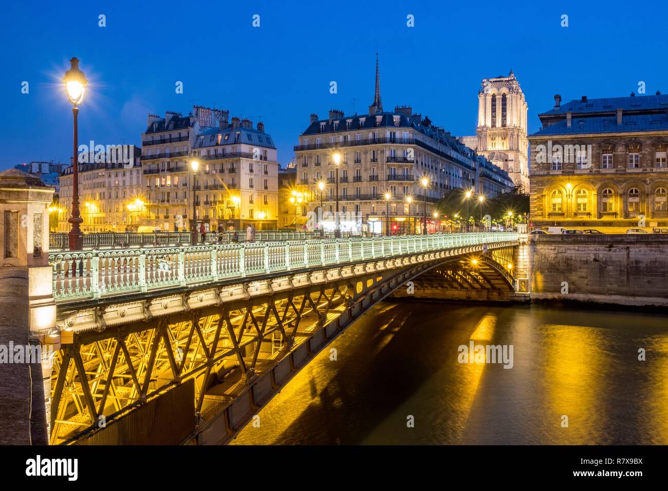 Francia, Parigi, zona elencata come patrimonio mondiale dall' UNESCO, Arcole Bridge e la Cattedrale di Notre Dame Foto Stock