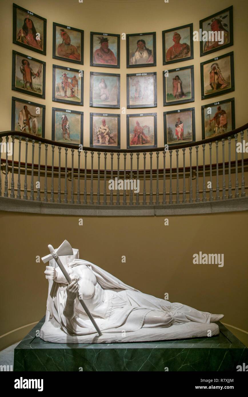 Stati Uniti, Distretto di Columbia, Washington, Reynolds Centro per l'arte americana, National Portrait Gallery, la scultura del morente Tecumseh da Ferdinando Pettrick Foto Stock