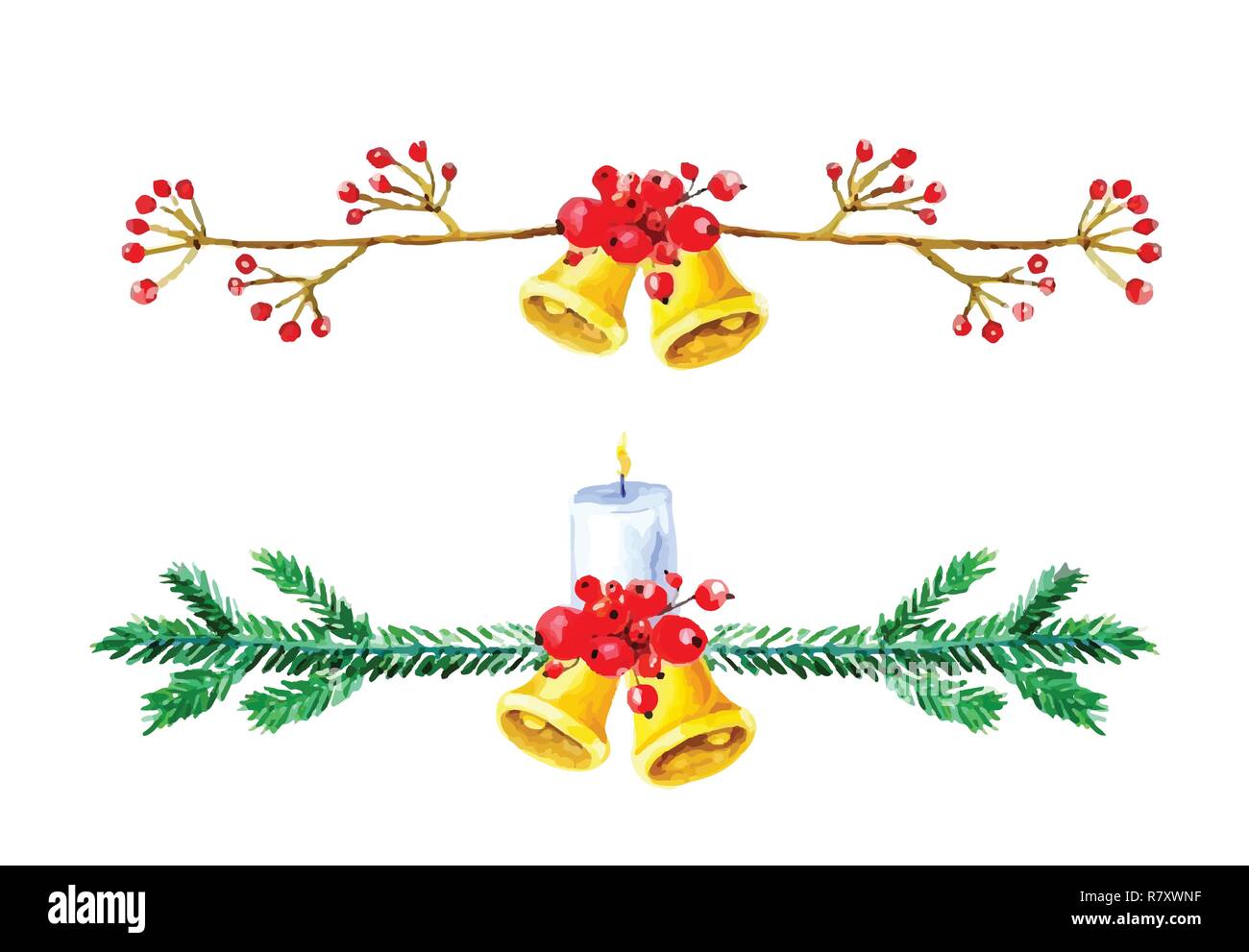 Le campane di Natale. Illustrazione ad acquerello Illustrazione Vettoriale