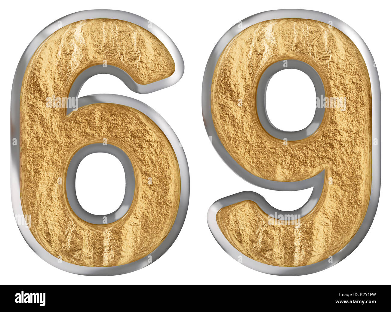 Il numero di riferimento 69, sessanta nove, isolato su sfondo bianco, 3D render Foto Stock