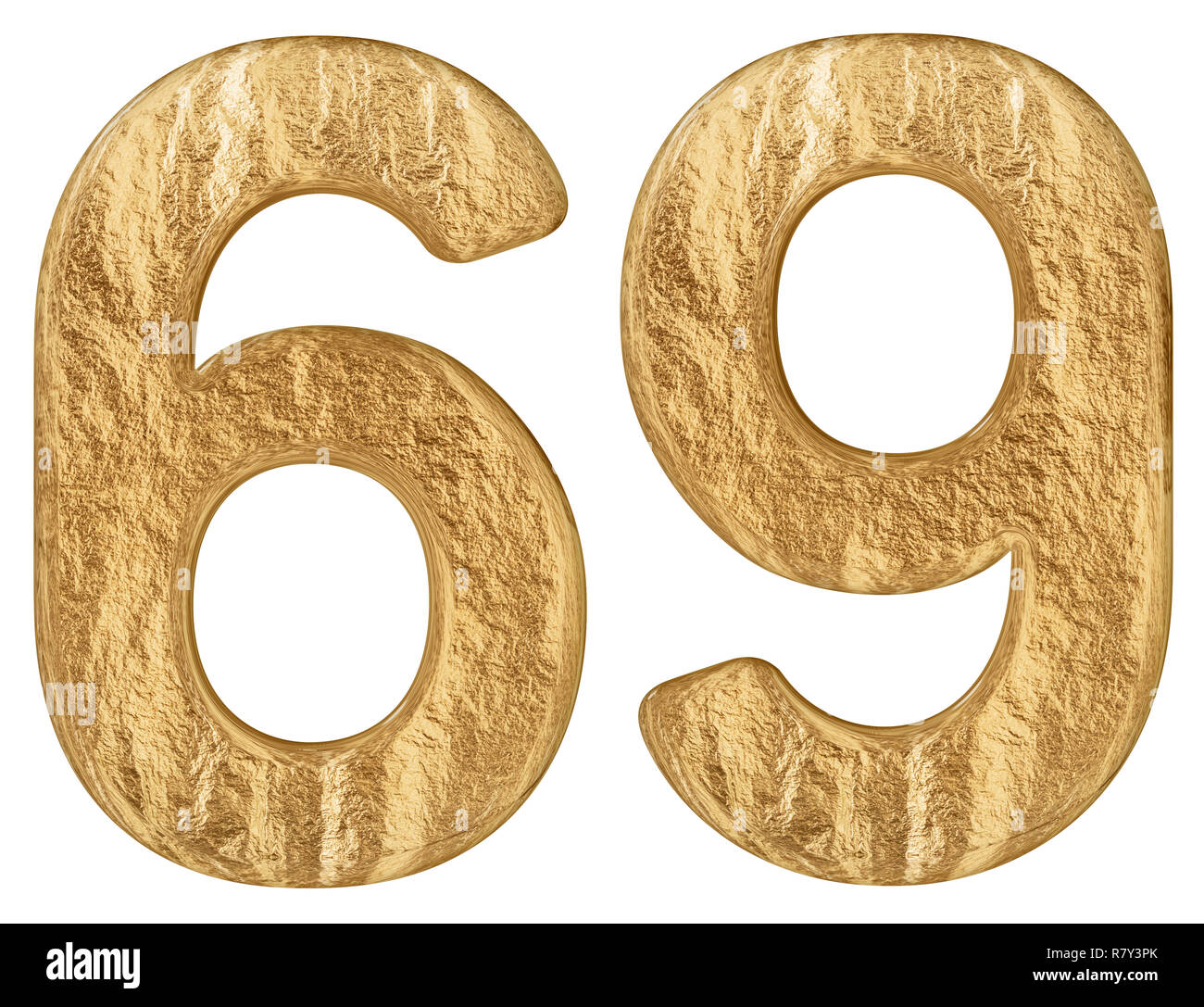 Il numero di riferimento 69, sessanta nove, isolato su sfondo bianco, 3D render Foto Stock