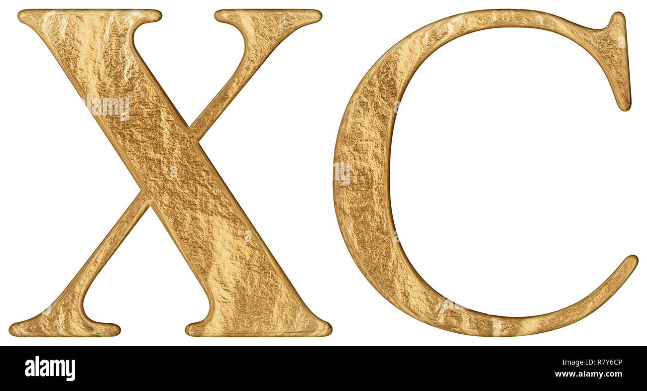 Numero romano XC, nonaginta, 90, novanta, isolato su sfondo bianco, 3D render Foto Stock