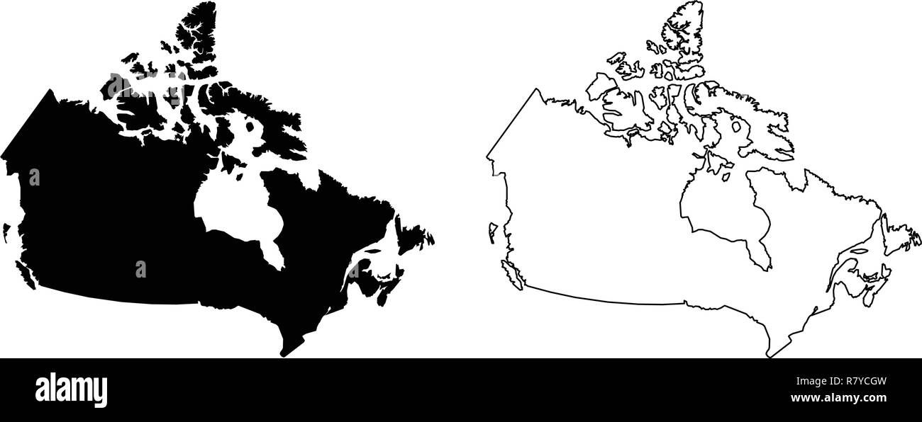 Semplice (solo angoli acuti) Mappa del Canada il disegno vettoriale. Proiezione di Mercatore. Riempito e contorno versione. Illustrazione Vettoriale