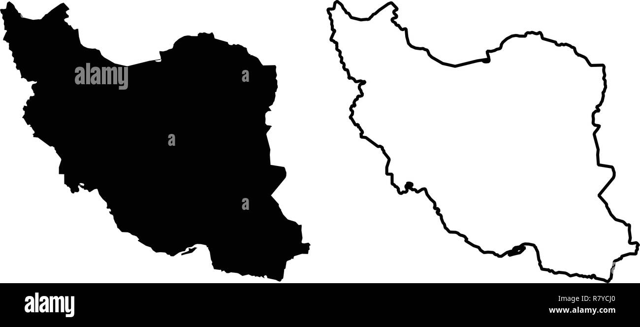 Semplice (solo angoli acuti) Mappa - Repubblica Islamica dell Iran disegno vettoriale. Proiezione di Mercatore. Riempito e contorno versione. Illustrazione Vettoriale
