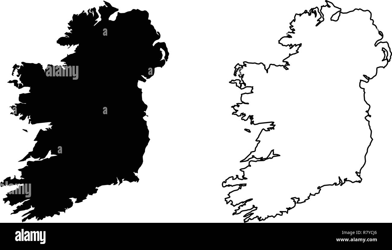 Semplice (solo angoli acuti) Mappa di Irlanda (l'intera isola, incluso il Nord parte britannica) disegno vettoriale. Proiezione di Mercatore. Riempito e contorno ver Illustrazione Vettoriale