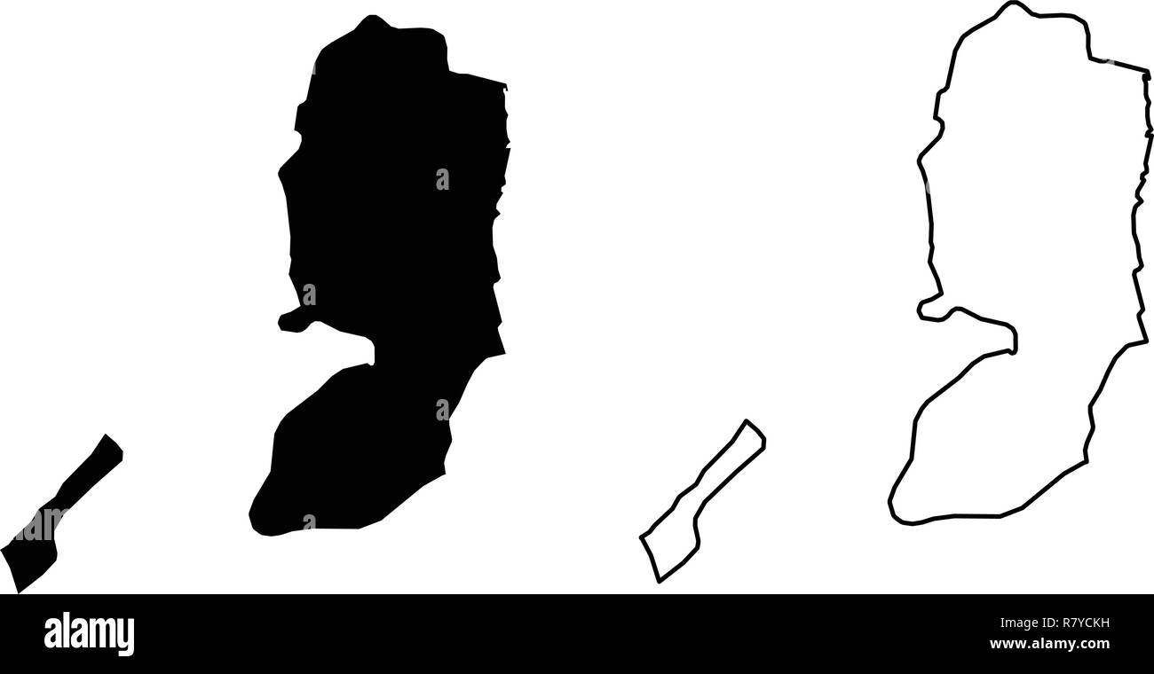 Semplice (solo angoli acuti) mappa della Palestina il disegno vettoriale. Proiezione di Mercatore. Riempito e contorno versione. Illustrazione Vettoriale