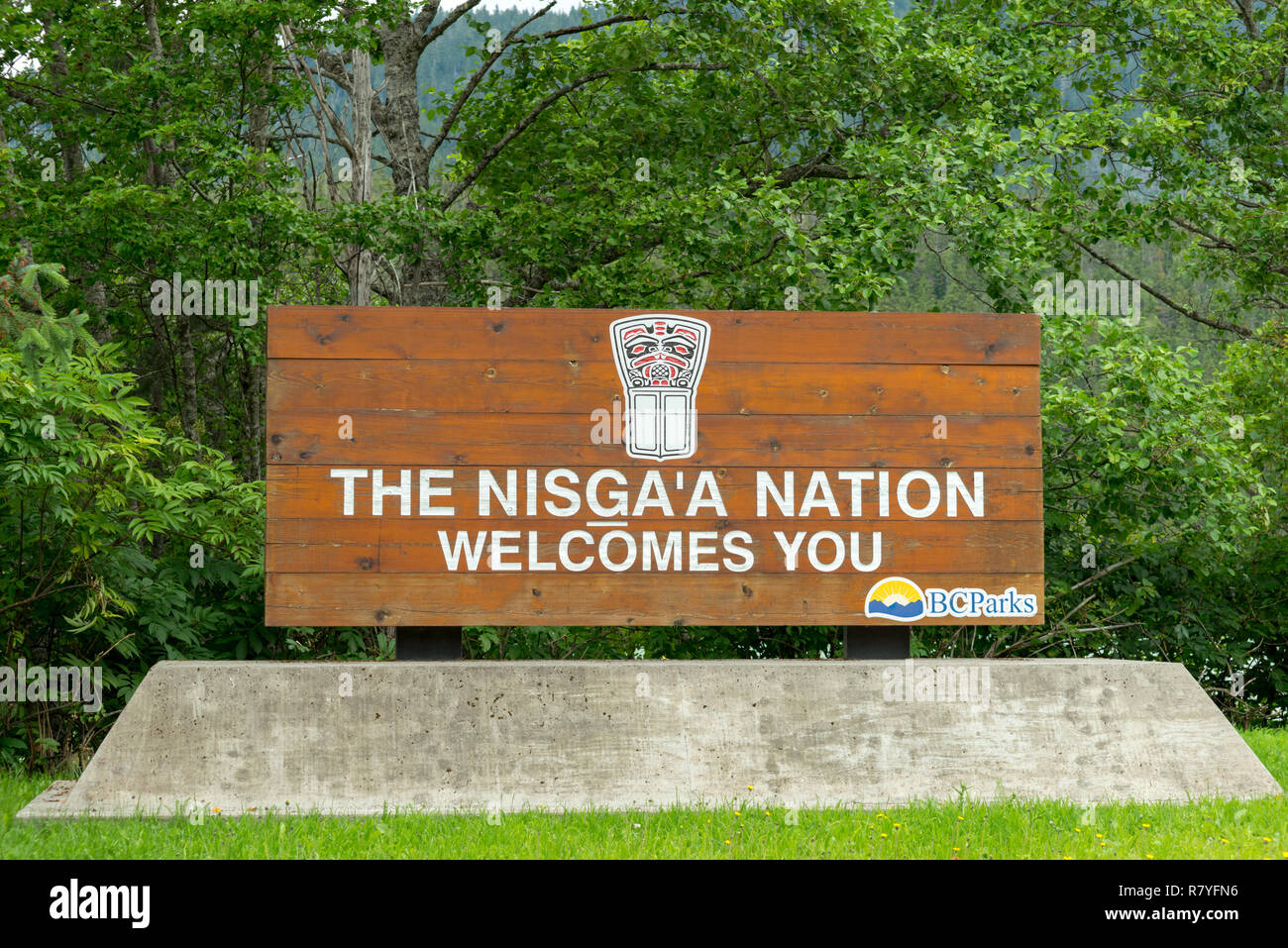 Il Nisga'una nazione vi accoglie a firmare Foto Stock