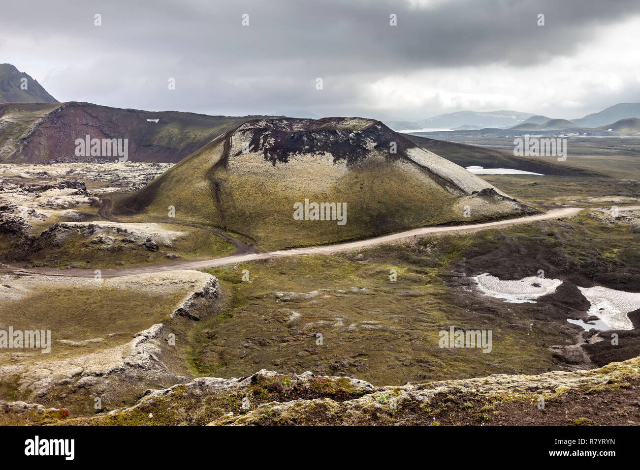 Il Stutur cratere vulcanico, Norournamshraun, Landmannalaugar, Islanda Foto Stock