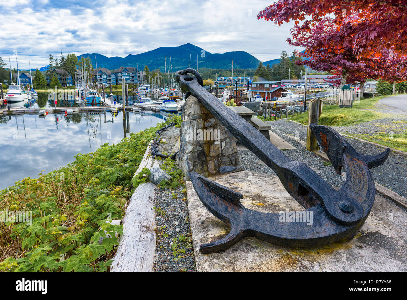 Elemento di ancoraggio, Ucluelet, Isola di Vancouver, British Columbia, Canada. Foto Stock
