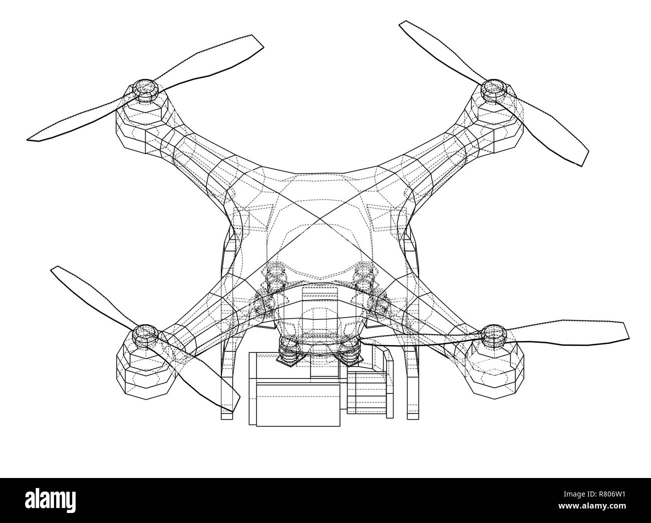Drone concetto. Vettore di rendering 3D Illustrazione Vettoriale
