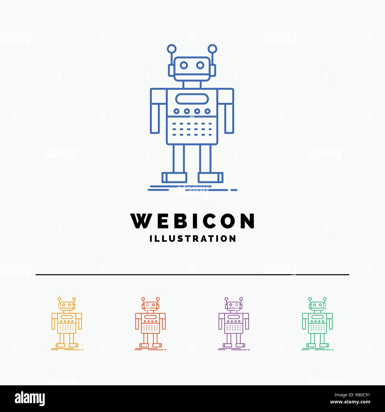 Robot, Android, artificiale, bot, tecnologia 5 Color Line Web Modello icona isolato su bianco. Illustrazione Vettoriale Illustrazione Vettoriale