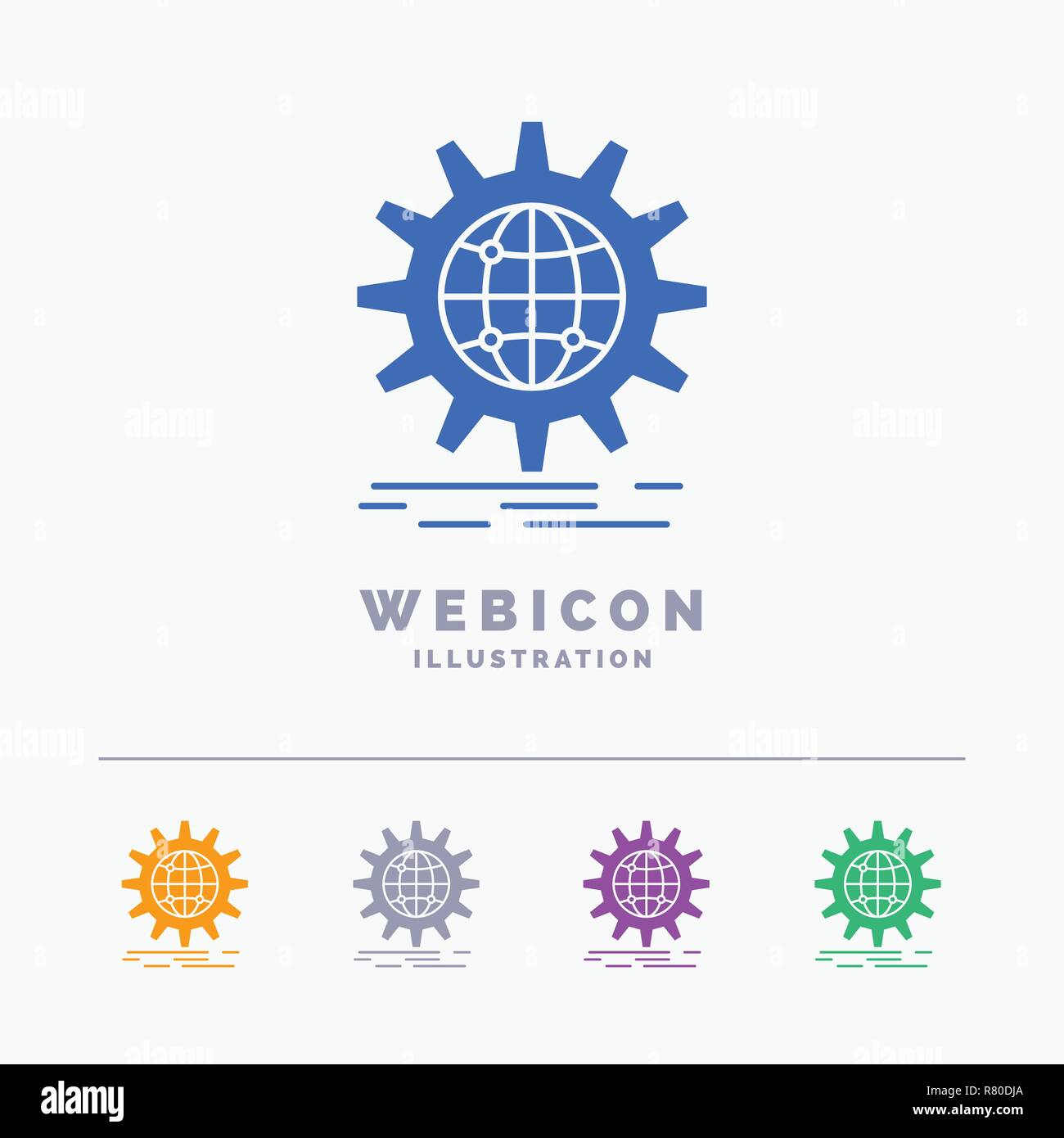 International Business, Globe, world wide, ingranaggio 5 Colori Web Glyph Modello icona isolato su bianco. Illustrazione Vettoriale Illustrazione Vettoriale