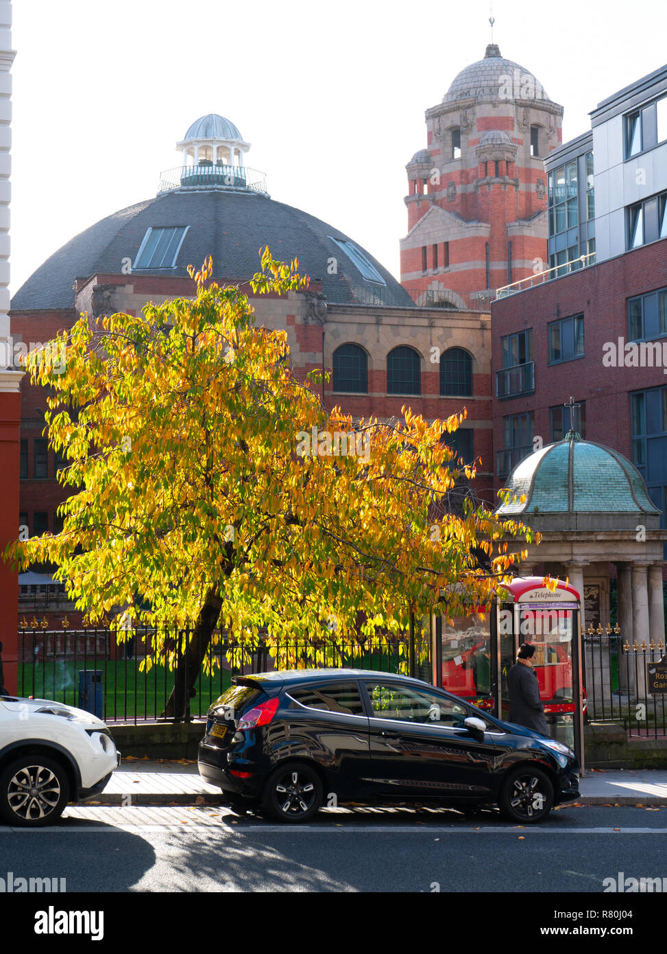 Mount Pleasant, Liverpool, con le cupole del salone centrale (ora Grand Central Hotel/bar) di Renshaw St in background. Immagine presa nel novembre 2018. Foto Stock