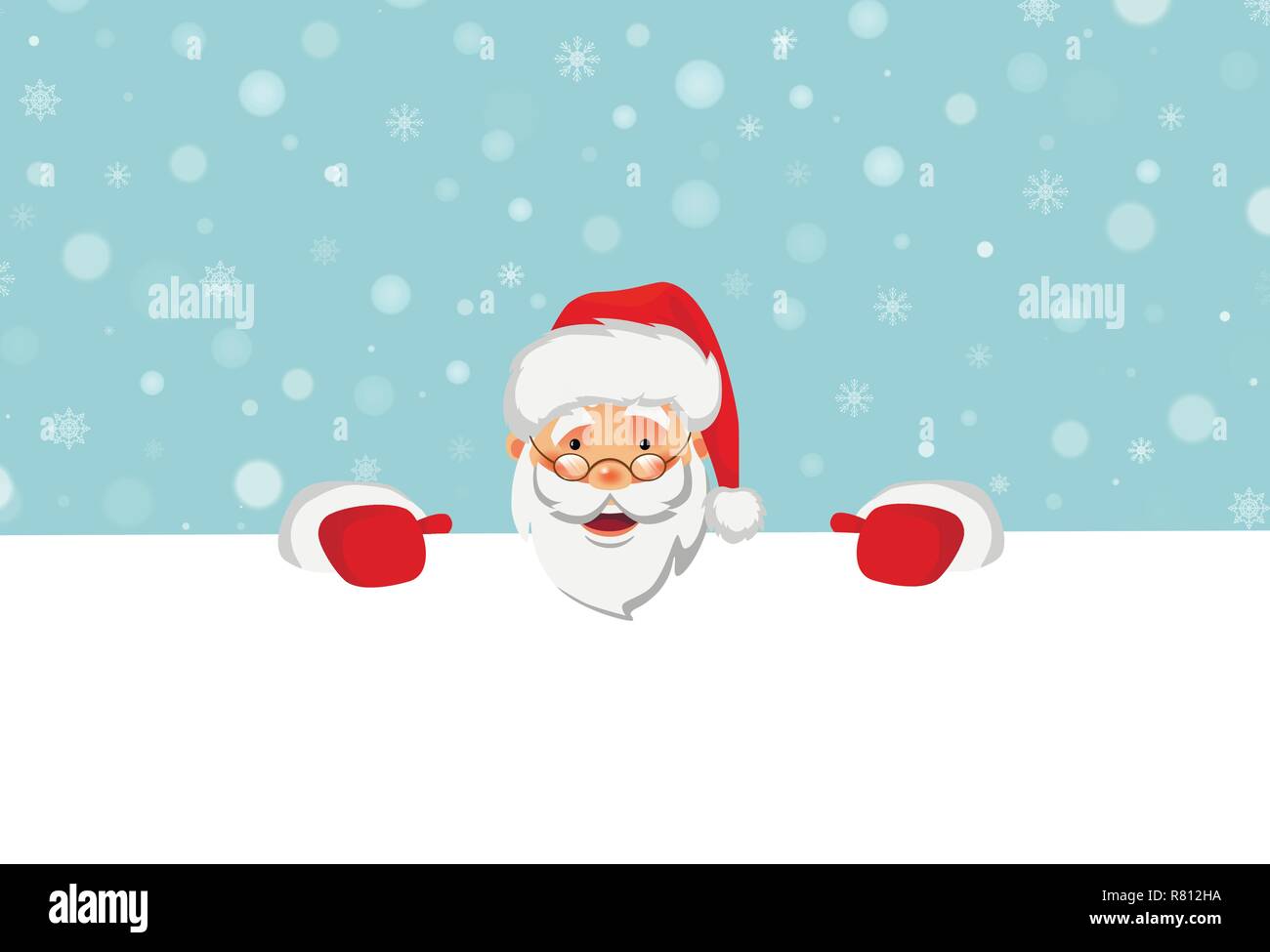 Santa Claus azienda big banner. Bianco Natale banner pubblicitario. Felice anno nuovo sfondo. Santa Claus illustrazione vettoriale. Illustrazione Vettoriale